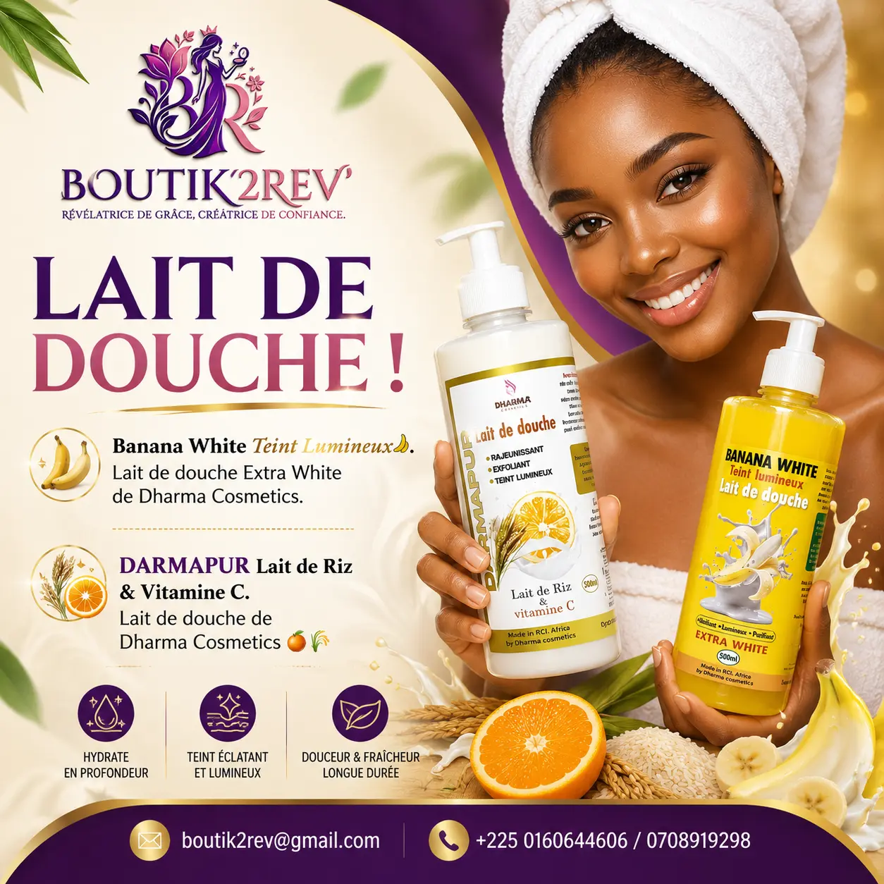 Visuel publicitaire des laits de douche Boutik2rev’