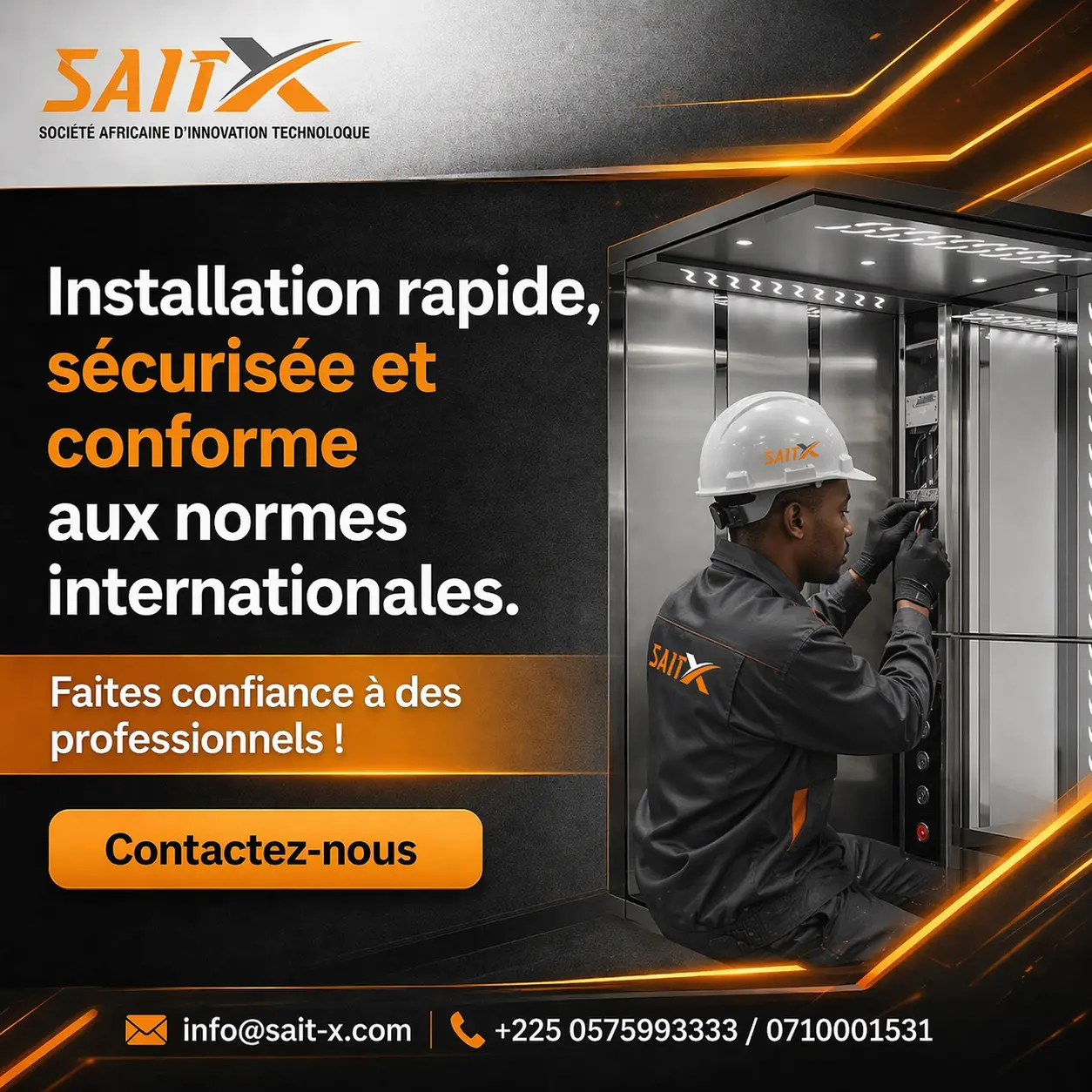 Affiche SAITX sur l’installation d’ascenseurs