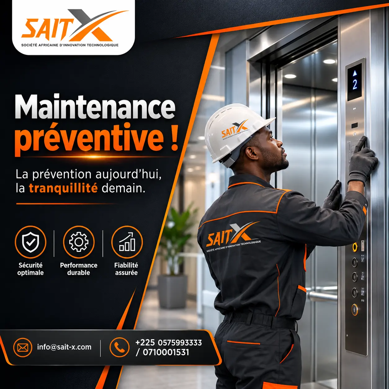 Affiche SAITX sur la maintenance préventive des ascenseurs